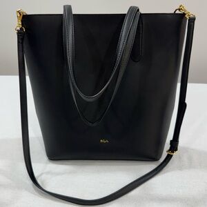 LRL Lauren Ralph Lauren Black Tote Detachable Crossbody Bag Red Interior